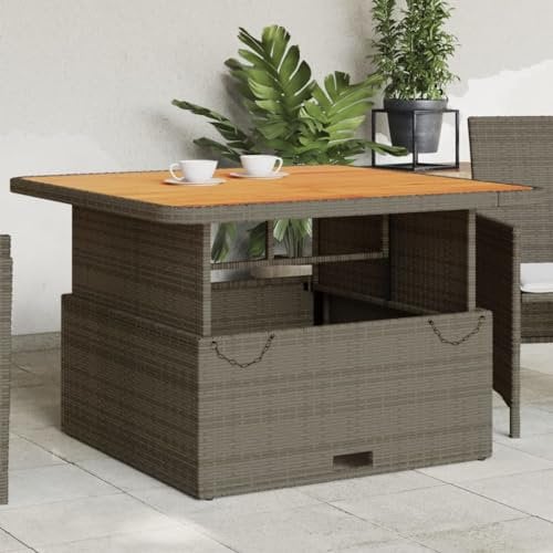 Buzaza Gartentisch Terrassentisch Wetterfest Lounge Tisch Outdoor BalkonhäNgetisch Grau 110x110x71 cm Poly Rattan und Akazienholz