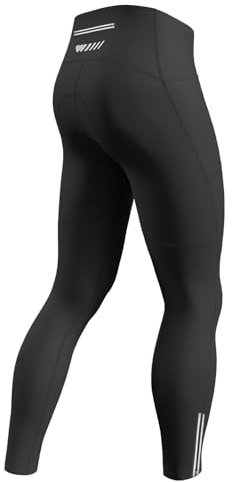 Lo.gas Fahrradhose Herren Lang Gepolstert,Radhose Radlerhose Atmungsaktive Schnelltrocknende Leggings mit 2 Seitentaschen und 1 Reißverschlusstasche Reflektorstreifen-Schwarz-2024-X-Large