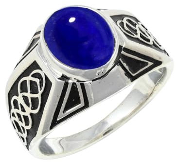 JEWELSTREZORO Lapislazuli Edelstein Bandring Männer & Frauen Bandring Bandring 925 Sterling Silber Bandring Geschenkartikel Handarbeit TSR1170BV_5 (51 (16.2))