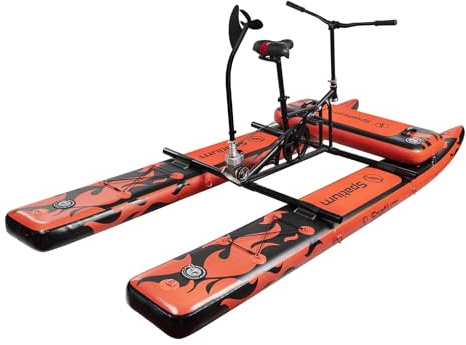 Spatium Wasser Fahrräder für See Aufblasbare Wasser Fahrrad 3.0 Erwachsene Aufblasbare Ponton Wasser Fahrrad 3-Blatt-Propeller Einteilige Hintere Gang SUP Wasser Fahrrad mit Matte,Black Orange +