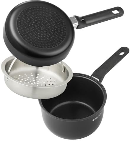 Navaris Petite Casserole Double - Petit Cuiseur Vapeur dans Casserole avec Poêle en Inox - Acier Inoxydable et Revêtement Ceramique - Ensemble Taille Mini Compatible Induction