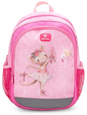 Belmil Kindergartenrucksack mit Brustgurt und Namensschild für 3-6 Jährige/Krippenrucksack Kindergartentasche Kindertasche (Ballerina 2)