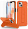 ORETECH for iPhone 13 Case, and [2 Pack 9H Anti-Scratch Tempered Glass Screen Protector] [Built-in Kickstand] Military Grade Shockproof Ultra Thin Silicone Bumper PC Hybrid Cover - Orange