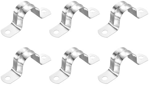 sourcing map 6Pcs Rigid Pipe Straps, 25mm(0.98) 201 Stainless Steel 2 Hole U-Shaped Bracket Tube Hanger Pipe Clamps for Fixing Pipe Cable