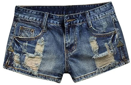 Bluelucon Jeansshorts Shorts Damen Stretch Hotpants Meer Strand niedrige Taille Sommer zerrissene ausgefranste Denim Shorts sexy Jeans Cut Low Rise Jeans Shorts Mini Hot Pants Clubwear