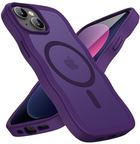 KPPIT für iPhone 13 Hülle,iPhone 14 Hülle,iPhone 15 Hülle [Kompatibel mit MagSafe],Wellen Lockige Magnetisch Handyhülle Matt Transluzente Dünn Cover Stoßfest Schutzhülle TPU case, Dunkel Violett