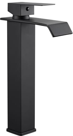 Sistaby Basin Mixer Taps Tall Black Bathroom Sink Tap Mixers Waterfall Countertop High Square Cloakroom Faucet Monobloc Stainless Steel with G1/2’’ Hoses Mono 1 Hole
