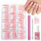 French False Nails 240Pcs - Square Long Press On Nails - 15 Size Light Pink Fake Nails with White Tip - Stick on Nail with Glue on - Full Cover French Manicure Decorations for Women Girls