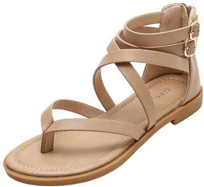 Sandales Plates Femme Été Confortable Nu Pieds T-Strap Élastique Bride À La Cheville Bout Ouvert Chaussure De Sandales Randonnée Décontractées pour Les Vacances
