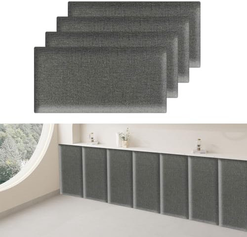 IGTOPS 4 Stück 3D Wandpaneele Gepolstert, Baumwollleinen Polsterpaneel Selbstklebend, Anti Kollisions Bettkopfteil Wandkissen, 3D Wandverkleidung Wandpolster (Dunkelgrau, 40x20cm)