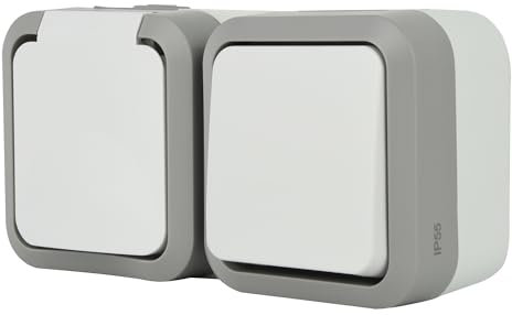 Electraline 615907 Hypro 1 Prise Française (2P+T) 16A + Interrupteur va e vient Outdoor IP55