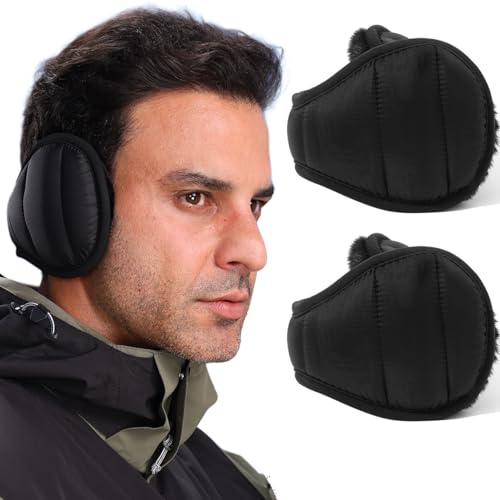Dwenarry Cache-oreilles d'hiver chauds unisexes pliables en polaire réglable pour homme et femme par temps froid, Cache-oreilles noirs + cache-oreilles noirs -C, taille unique