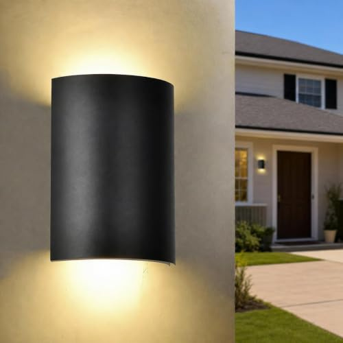 Alighting LED Up Down Outdoor Wall Light, 3000K Warm White | 2*10W Black Proch Light for Fence, Garden Wall, Patio and Exterior wall lighting, IP44