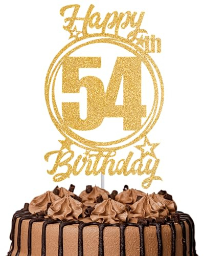 1Pc Happy 54th Birthday Cake Topper – Gold Glitter “Cheers to 54 Years” Decoration | 54 & Fabulous Cake Topper for Women Men | Birthday Party or Anniversary Cake Decor Supplies