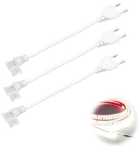 3 Stück LED Streifen Verbinder 2 Polig, 10mm, Treiberloser LED Adapter mit EU Stecker für COB LED Streifen, LED Band, LED Strip Connector, Lichterschläuche,Geeignet für monochrome LED-Streifen