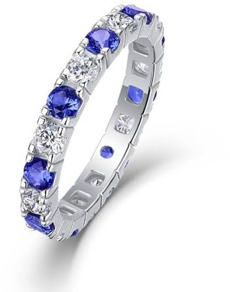 Skcess 18K Weißgold Ring für Freundin, Verlobungsring Synthetischer Saphir Blau Moissanit Größe 58 (18.5)