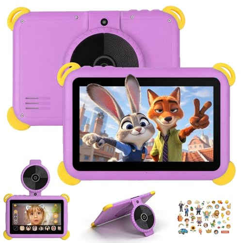 Laptok Kinder Tablet 7 Zoll Android 15, 20GB RAM 64GB ROM (1TB Erweiterbar), Penta-Core, WiFi 6, BT5.4, Widevine L1, KI Kamera&Lernfunktionen, Elternkontrolle, Kids Tablet mit Eva Hülle & OTG, Lila