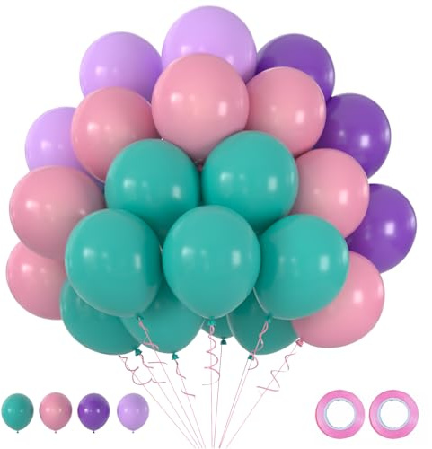 Luftballons Rosa Lila Türkis 50 Stück 12 Zoll Latexballons Pink Violett Blaugrün Helium Ballons Set inkl. Band Perfekt für Mädchen Frauen Geburtstag Babyparty Hochzeit JAG Party Dekoration