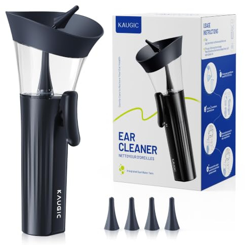 KAUGIC Manuelles Ohrenschmalz-Entfernungsset, 2-in-1-Wassertank Ohrreiniger – Ergonomischer Kraftsparender Knopf, Einhandbedienung, Blau