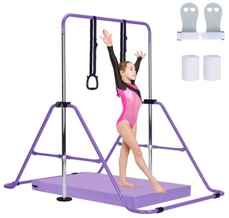 ARATERVIO Kinder Turnreck Reckstange mit Matte – Verstellbare Gymnastik Stange Horizontal Bar 5 Stufen (80–130 cm), Trainingsgerät Turnen Zuhause, Stabil & Sicher für Indoor Training
