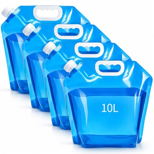 4-Pack 10L Water Container Set - Collapsible Water Carrier for Camping Accessories, Hiking & Festival Accessories, Leak-proof Storage Containers, BPA-Free Portable Camping Equipment Gadgets
