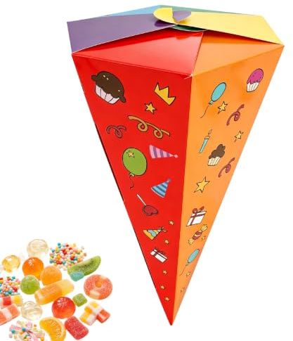 Leislam 10 Stück Schultüte, Großformat Zuckertüte, Bedruckte Geschenktüte, Party Dekotüte, Bunt Mit Motiv, Höhe 30 cm, Durchmesser 16 cm Für Einschulung Und Schulanfang