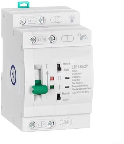 für ats Umschalter Automatisch Manuell 110V Doppelte Stromversorgung Unter-und Überspannungsschutz 0,05s Schaltzeit für Haus Datenzentrum RV für wohnmobil DIN-Schiene 35mm Weiß(2P 50A 110V)
