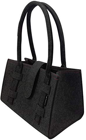 Tebewo Handtasche, Shopping Bag aus Filz, verschließbare Einkaufs-Tasche mit Henkel, Einkaufskorb, faltbare, vielseitige Tragetasche (dunkelgrau)