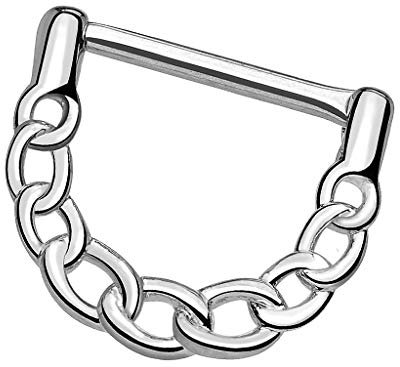 Piersando Brustwarzen Piercing Intimpiercing Nippelpiercing Brust Nippel Intim Brustwarzenpiercing Barbell Stab mit Clicker Tribal Schild Ketten Silber