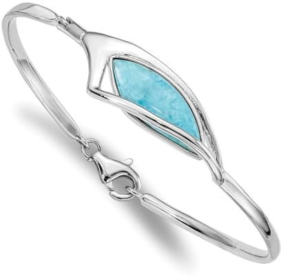 JewelryWeb Armreif aus 925er-Sterlingsilber, rhodiniert, Larimar, mit Verschluss, 12,5 mm breit, für Damen