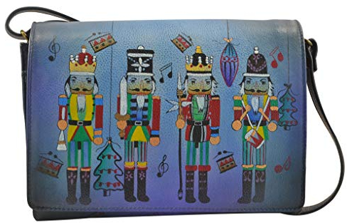 Anuschka Women's Handbag Multi Compartment Crossbody | Hand Painted Genuine Leather | Nutcracker Party