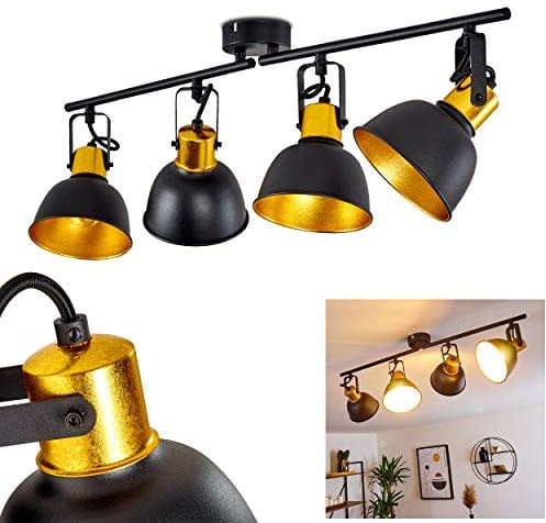 Deckenleuchte Borik, Deckenlampe aus Metall in Schwarz/Gold, 4-flammig, mit verstellbaren Strahlern, 4 x E14-Fassung, Spot im Retro/Vintage Design, ohne Leuchtmittel