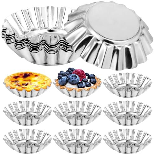 OBTANIM 20 Pcs Stainless Steel Mini Tart/Pie Pans, 3 Inch Small Tart/Pie Pan Portuguese Tart Baking Mold Mini Tart/Pie Tins for Baking Supplies