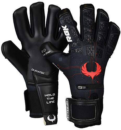 Renegade GK Limited Edition Rogue Quantum Goalie Gloves with Pro-Tek Fingersaves | 4mm Giga Grip & Neoprene | Black & Red Football Goalkeeper Gloves (Size 8, Youth-Adult, Negative Cut, Level 4+)