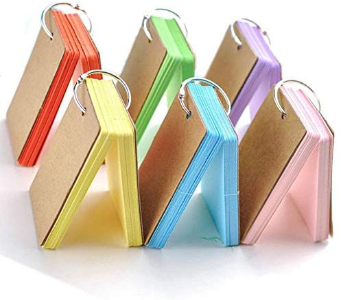 Flash Cards, 300 Pcs Blank Revision Cards Index Cards Study Cards Kraft Paper Memo Scratch Pads with Metal Binder Ring, Multicolor, 6 Pack 6 Colors