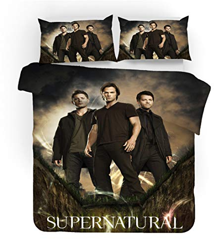 NICHIYO Supernatural Season Bettwäsche Set - Bettbezug und Kissenbezug,Mikrofaser,3D Digital Print dreiteiliger Bettwäsche(Bettbezug + Kissenbezüge) (7,Single 135x200cm)
