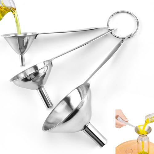 NETUME Edelstahl Küchen-Trichter Set, 3 Stück, Klein bis Groß, Langgriff, 4.5/5.5/7.5cm