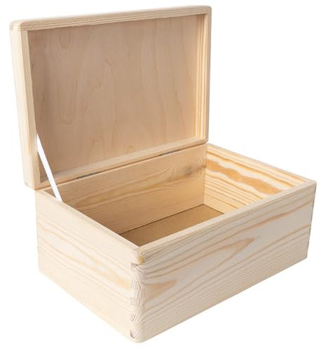 Creative Deco Holzkiste mit Deckel | 30 x 20 x 14 cm (+/-1cm) | Erinnerungsbox Baby Groß Holzbox mit Deckel Unlackiert Kasten Silberscharniere | Für Dokumente, Wertsachen, Spielzeuge, Werkzeuge | ROH