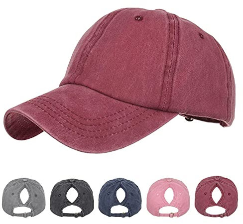 TMEOG Baseball Cap Damen Basecap Frauen Kappe mit Netz Pferdeschwanz Cap mit Loch für Zopf Baseballkappe Sommer Cappy Unifarben Sportkappe Atmungsaktiv(Rot)