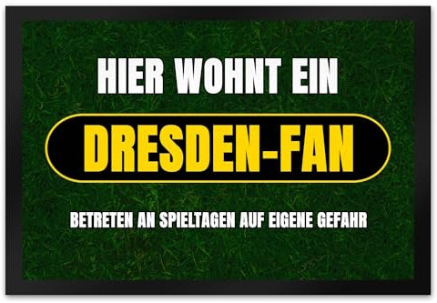 speecheese Hier wohnt EIN Dresden-Fan Fußmatte XL in 40x60 cm mit Rasenmotiv Sportfan Dresden Sport Deutschland Kult