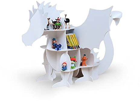 The Cardboard Co Kinder Regal Frankie der Drache in weiß - geeignet für ca. 56 Tonies, Spielzeug oder Kinderbücher - 100% plastikfrei (Naturweiß)