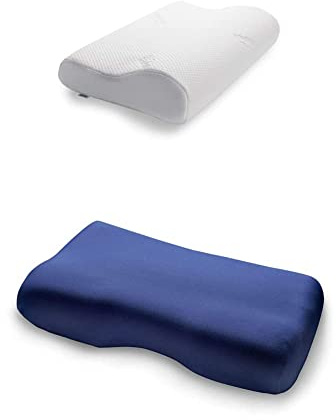 TEMPUR Kissen Set mit Füllung und Bezug, Original Kopfkissen Größe S mit Jersey-Kissenbezug (blau)