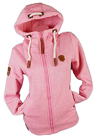 VIN TE Damen Sweat Jacke Kapuze Hoodie Fleece Übergangsjacke meliert S M L XL 2XL 3XL (Pink, S)