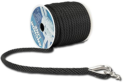 MARINE SYSTEM Made 3/8 Inch 100FT 150FT Premium Solid Braid MFP Anchor Line Braided Anchor Rope/Line with Stainless Steel Thimble and Shackle (3/8 x 100')