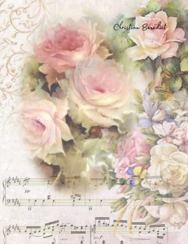 COLLEGE RULED COMPOSITION NOTEBOOK SHABBY CHIC: Floral and music note design - great gift idea