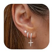 LOLIAS Creolen für Damen Herren 14 Karat Vergoldet CZ Ohrstecker Kreuz Mit Hochglanzpoliert Funkelnde Kreuz Anhänger Geschenk Knorpel Tragus Ohrringe