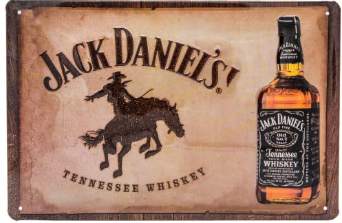 Mehr Relief-Schilder hier... Rodeo Cowboy Whiskey Saloon Blechschild, passend für Jack Daniels Liebhaber und Genießer - hochwertig geprägtes Stahlblech Schild, Bar Dekoration, 30 x 20 cm, braun