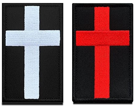 2 Pcs Religious Black Red Cross Gothic Punk Funny Patch Embroidered Hook & Loop Fastener Emblem Sew On Patches Clothes Accessory Armband Shoulder Backpack Tactical Decorative Badge Patch
