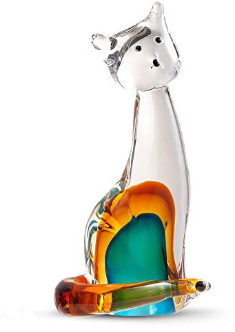 EUSTUMA Hand Blown Glass Cat Figurine Ornament,Animal Ornament for Home Decor,Animal Collection for Birthday Gift,Glass Sculpture.
