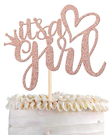 SYKYCTCY 1 Pack Rose Gold 'It’s a Girl' Cake Topper, 24 Pcs, Baby Shower, Gender Reveal, Birthday, Cake Decorations